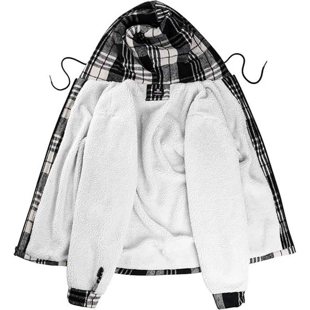 G Gradual Men's Flannel Jacket Fleece Sherpa Lined Hoodies Zip Up Plaid Shirt - Picture 5 of 6